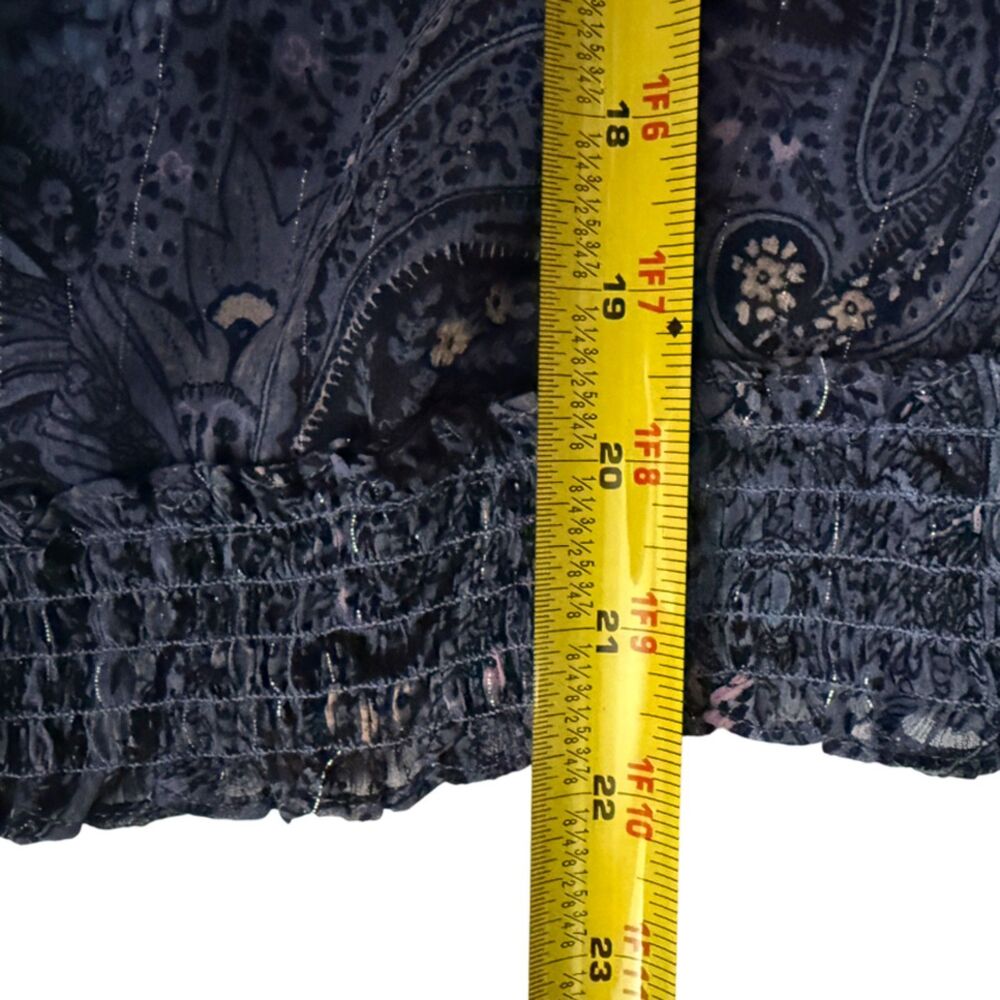 Lucky Brand Paisley Blue Print Sheer Long Sleeve Boho Top Size M - Picture 12 of 13